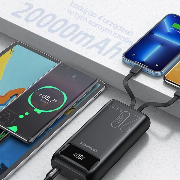 Powerbank 20000mAh 22.5W Ekranas + PD/iPhone kabeliss Lightning AWEI (P169K) juodos spalvos aprašymas - Prekės nuotrauka Powerbank 20000mAh 22.5W Ekranas + PD/iPhone kabeliss Lightning AWEI (P169K) juodos spalvos aprašymas - Prekės nuotrauka