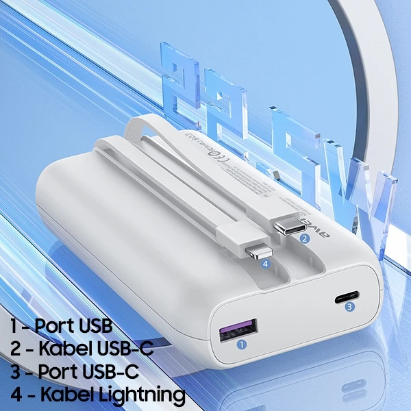 Powerbank 20000mAh 22.5W Ekranas + PD/iPhone kabeliss Lightning AWEI (P169K) juodos spalvos aprašymas - Prekės nuotrauka Powerbank 20000mAh 22.5W Ekranas + PD/iPhone kabeliss Lightning AWEI (P169K) juodos spalvos aprašymas - Prekės nuotrauka