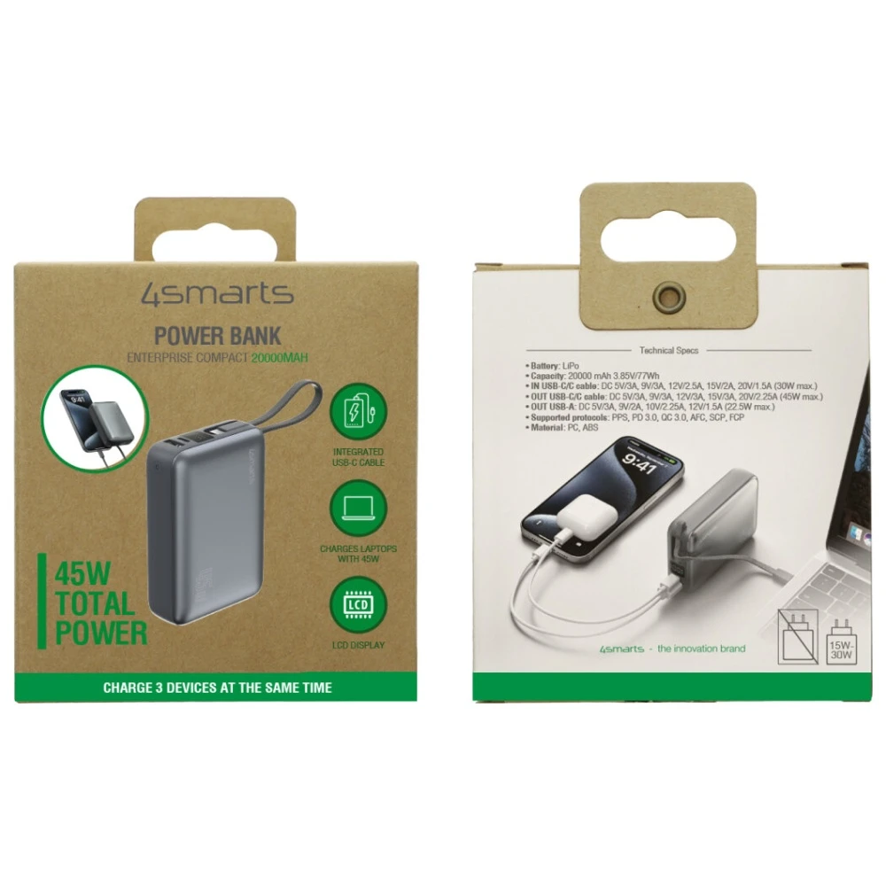 Powerbank 4smarts Enterprise Compact 20000mAh 45W pilkos spalvos aprašymas - Prekės nuotrauka Powerbank 4smarts Enterprise Compact 20000mAh 45W pilkos spalvos aprašymas - Prekės nuotrauka