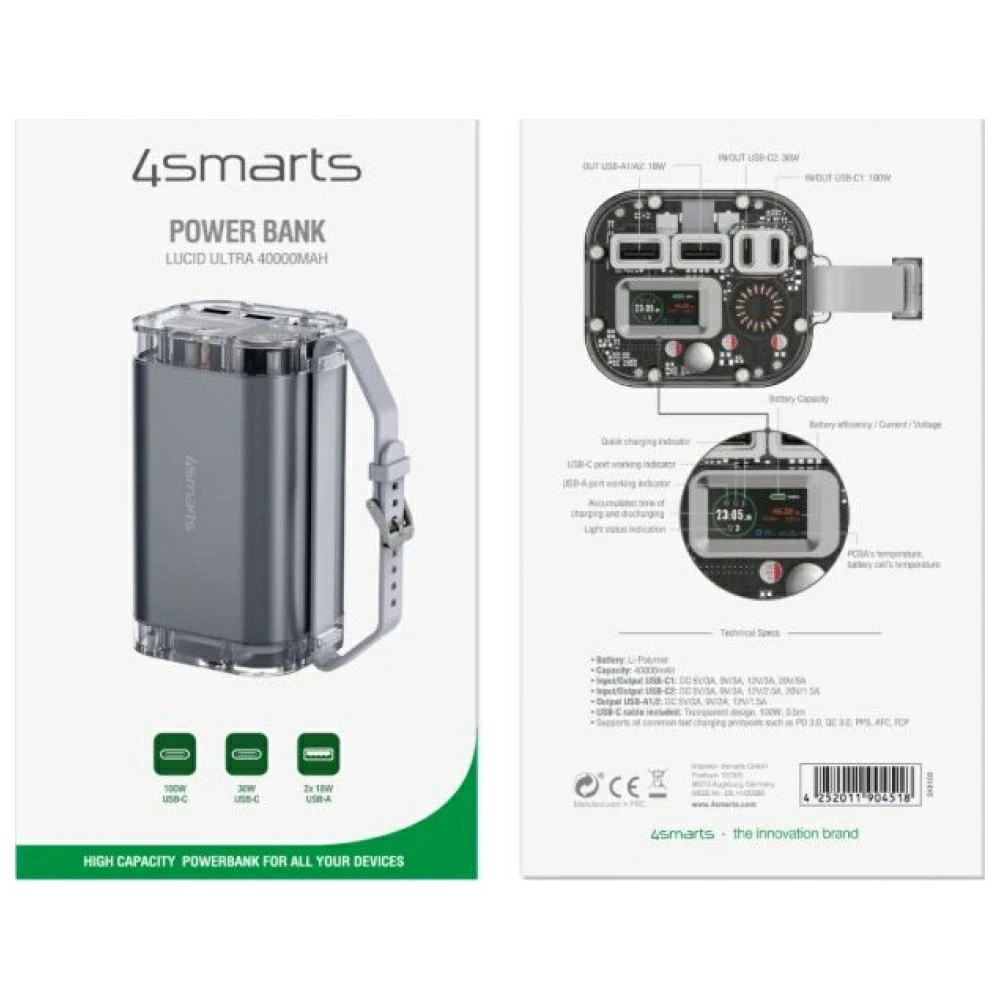 4smarts Lucid Ultra 40000 mAh 100W pilka aprašymas - Prekės nuotrauka 4smarts Lucid Ultra 40000 mAh 100W pilka aprašymas - Prekės nuotrauka