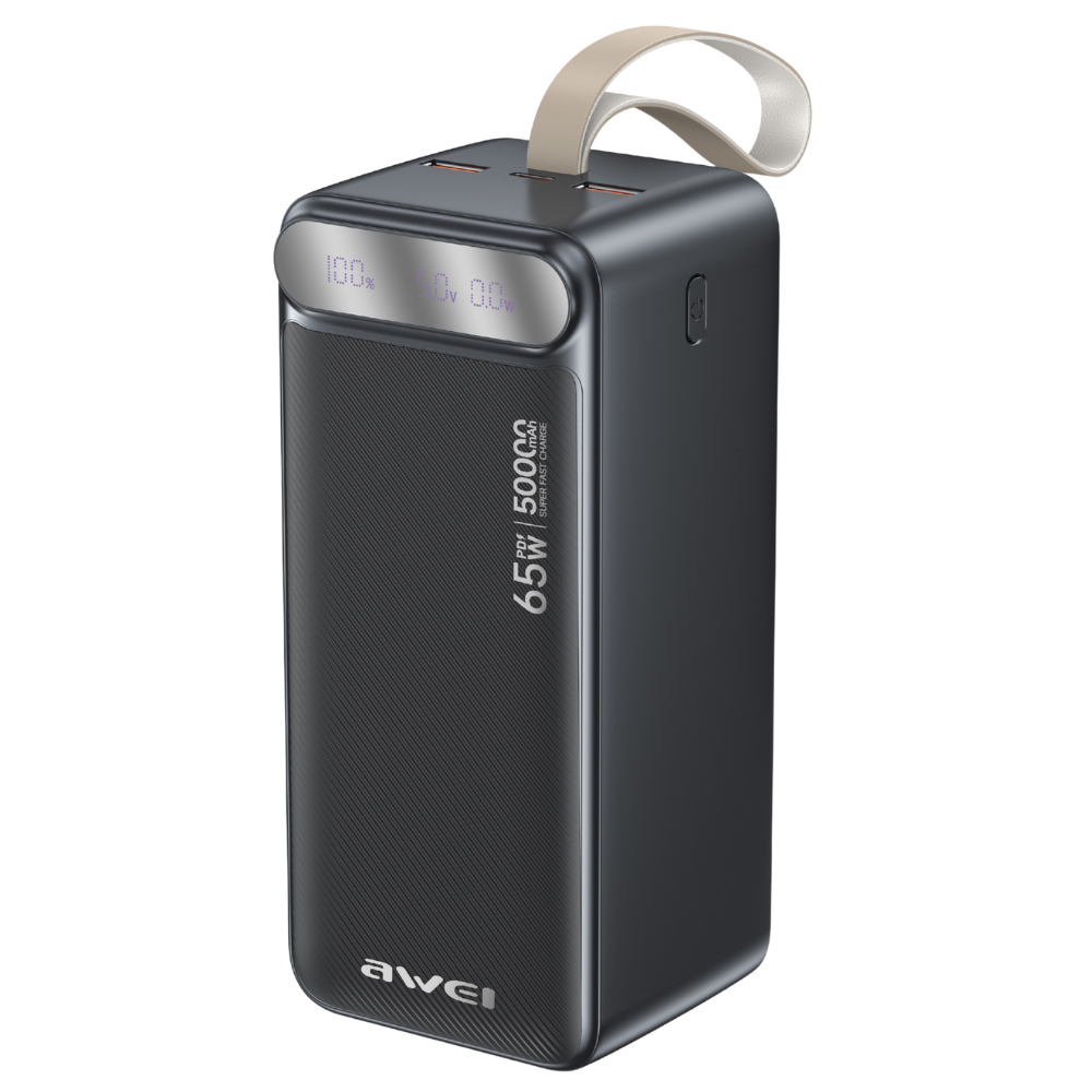 Powerbank Awei PA-81 50000mAh 65W PD 2xUSB-A/USB-C juodos spalvos aprašymas - Prekės nuotrauka