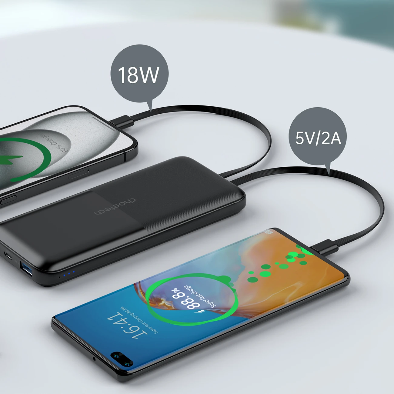 Powerbank Choetech B654 10000mAh 22.5W USB-A / USB-C / micro USB su built-in USB-C / Lightning kabelis – Juodos spalvos aprašymas - Prekės nuotrauka