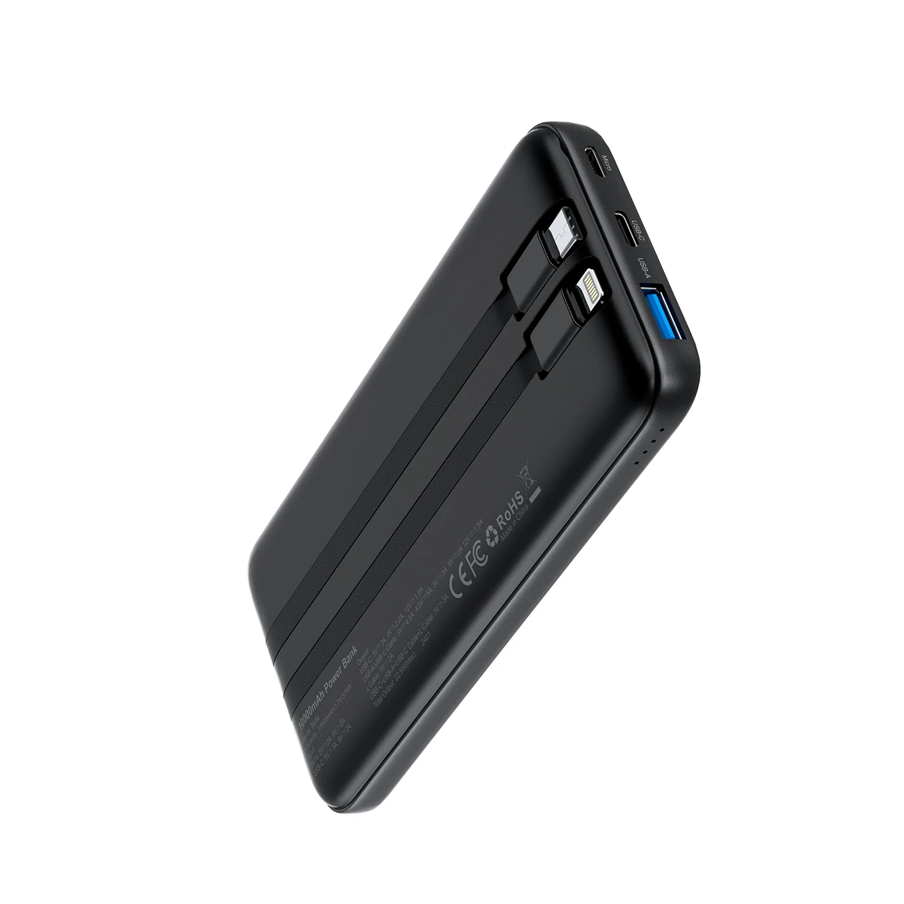 Powerbank Choetech B654 10000mAh 22.5W USB-A / USB-C / micro USB su built-in USB-C / Lightning kabelis – Juodos spalvos aprašymas - Prekės nuotrauka