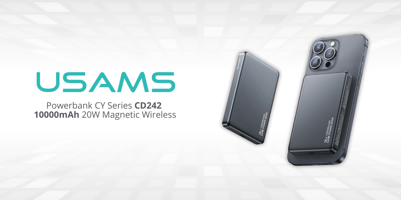„USAMS CY“ serijos CD242 išorinė baterija, 10000mAh, 20W, magnetinė, belaidė, su patamsėjimu. aprašymas - Prekės nuotrauka