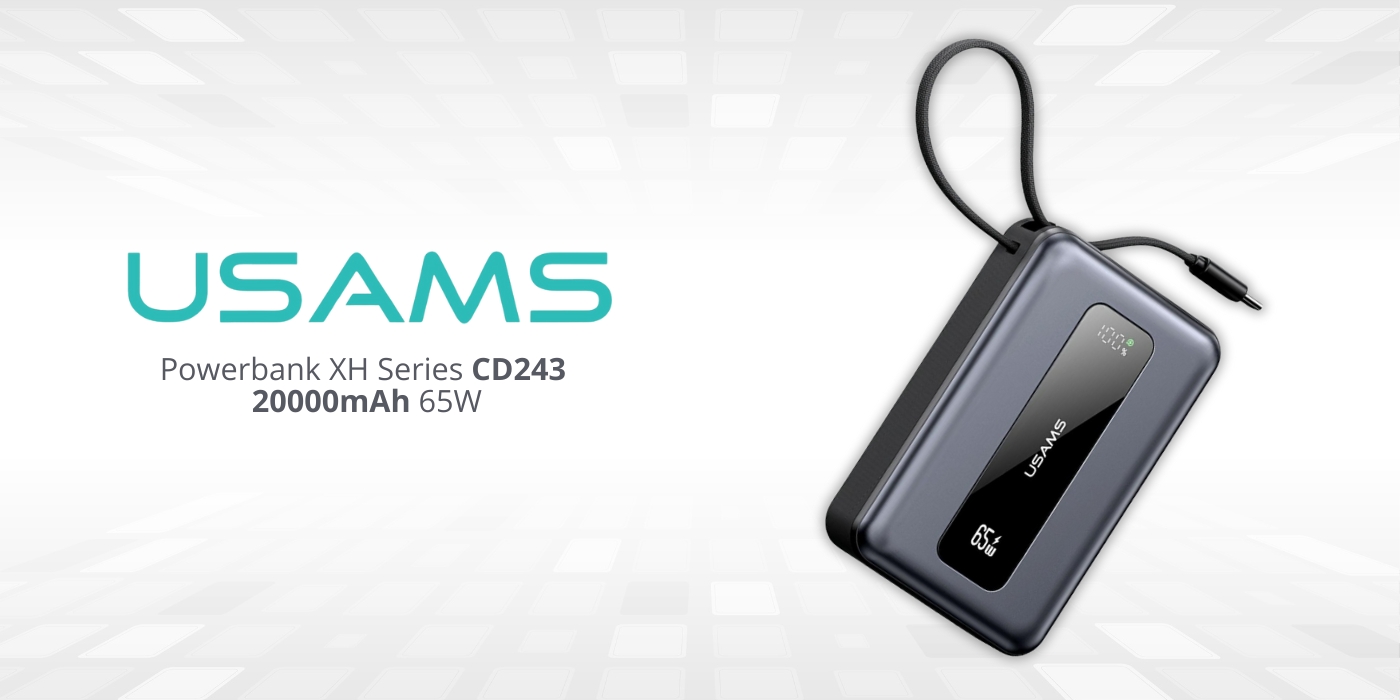 Nešiojamoji baterija USAMS XH serija CD243 20000mAh 65W, tamsinti aprašymas - Prekės nuotrauka Nešiojamoji baterija USAMS XH serija CD243 20000mAh 65W, tamsinti aprašymas - Prekės nuotrauka
