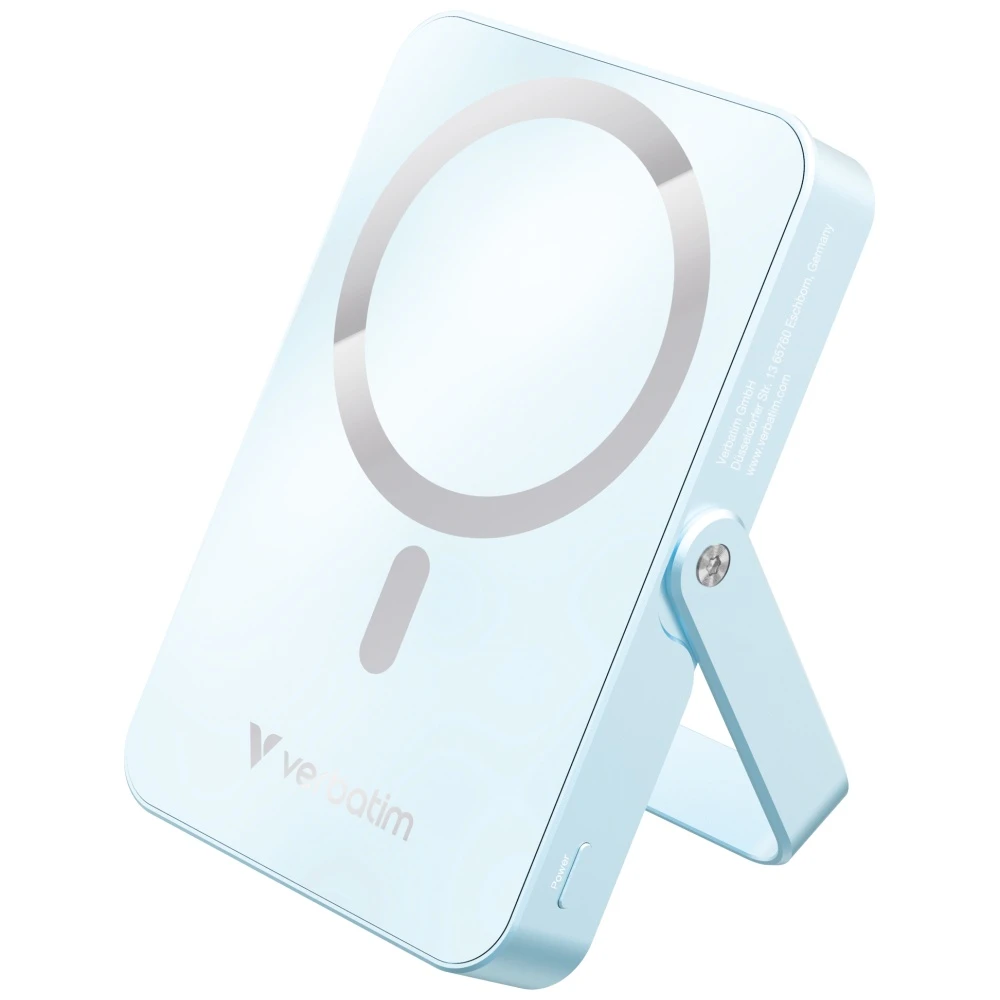 Powerbank Verbatim Charge n Go 10000mAh su stoveliu Magnetic Wireless mėlynos spalvos 32266 aprašymas - Prekės nuotrauka Powerbank Verbatim Charge n Go 10000mAh su stoveliu Magnetic Wireless mėlynos spalvos 32266 aprašymas - Prekės nuotrauka