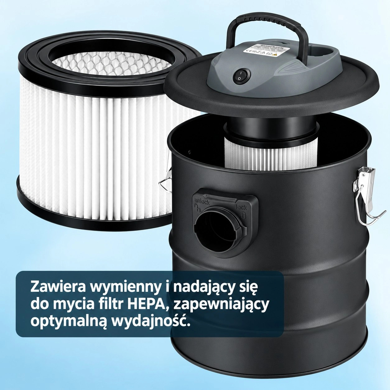 Dulkių siurblys Bauerkraft Pramoninis karščiui atsparus pelenų siurblys židiniui ir krosnelei, 15 l, 800 W aprašymas - Prekės nuotrauka