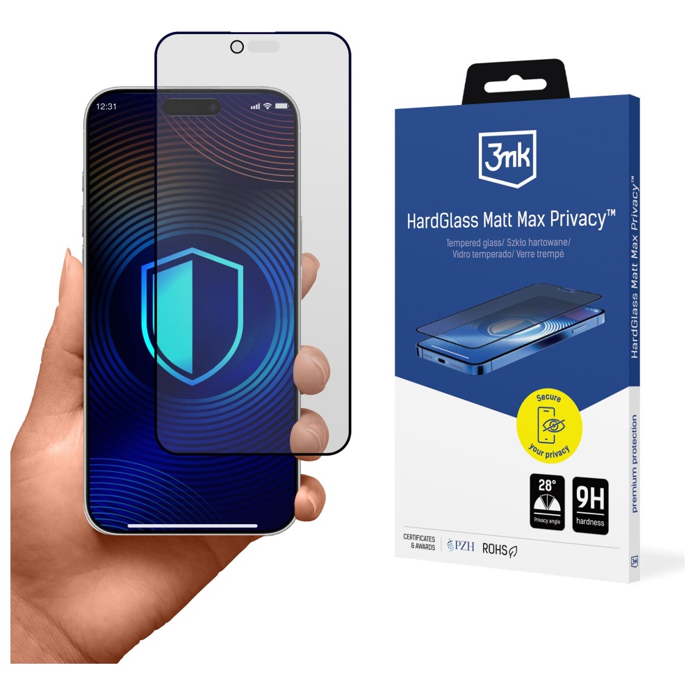 Prisodinimo stiklas 3MK HardGlass Matt Max Privacy sijonas Apple iPhone 17 Pro aprašymas - Prekės nuotrauka Prisodinimo stiklas 3MK HardGlass Matt Max Privacy sijonas Apple iPhone 17 Pro aprašymas - Prekės nuotrauka