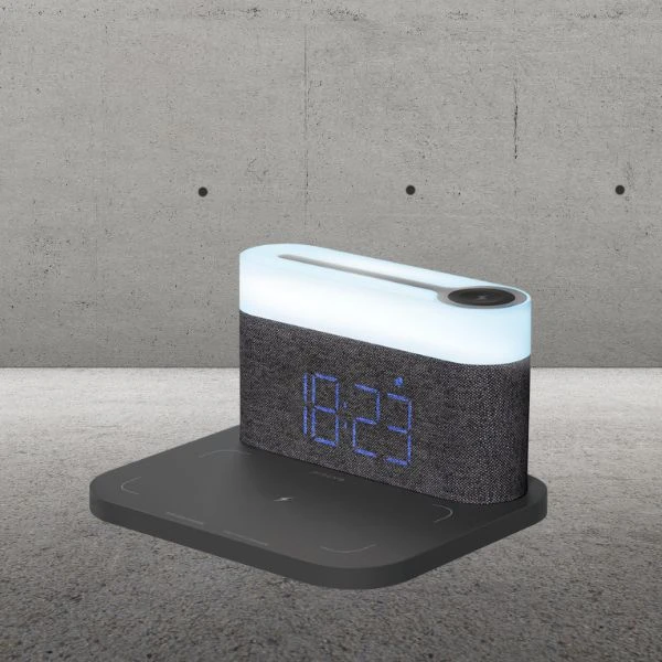 Proove 3-in-1 naktinis prie lovos šviestuvas + Alarm clock Day & Night LED 1200mAh 3W belaidis įkroviklis 15W pilkos spalvos aprašymas - Prekės nuotrauka Proove 3-in-1 naktinis prie lovos šviestuvas + Alarm clock Day & Night LED 1200mAh 3W belaidis įkroviklis 15W pilkos spalvos aprašymas - Prekės nuotrauka