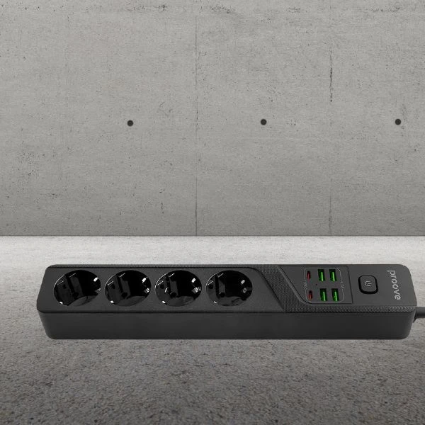 Proove Power Strip 2m 3000W maitinimo lizdas P-04 (4xAC + 4xUSB + 2xType-C) juodos spalvos aprašymas - Prekės nuotrauka Proove Power Strip 2m 3000W maitinimo lizdas P-04 (4xAC + 4xUSB + 2xType-C) juodos spalvos aprašymas - Prekės nuotrauka