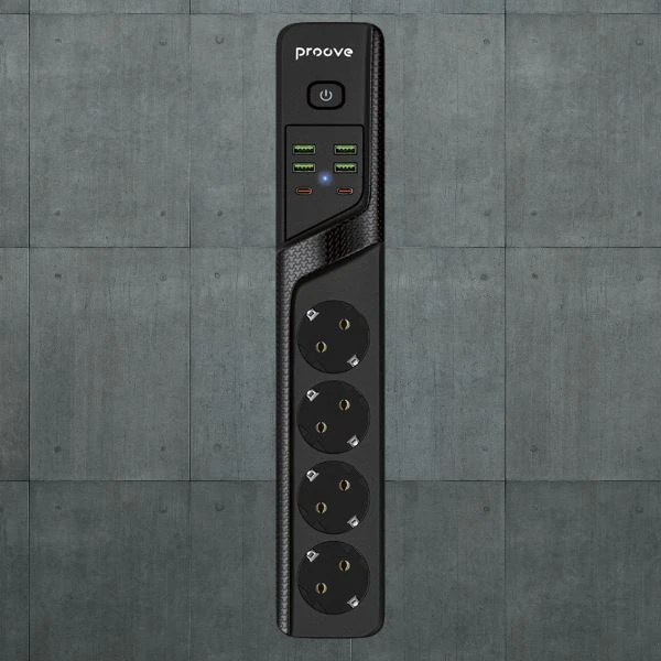 Proove Power Strip 2m 3000W maitinimo lizdas P-04 (4xAC + 4xUSB + 2xType-C) juodos spalvos aprašymas - Prekės nuotrauka Proove Power Strip 2m 3000W maitinimo lizdas P-04 (4xAC + 4xUSB + 2xType-C) juodos spalvos aprašymas - Prekės nuotrauka