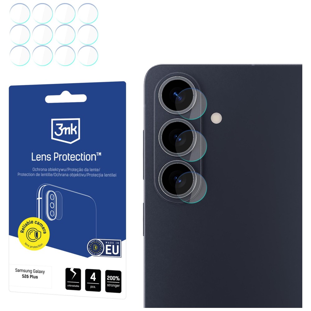 Protection for the camera lens 3MK Lens Protection for Samsung Galaxy S26+ 4 pcs aprašymas - Prekės nuotrauka