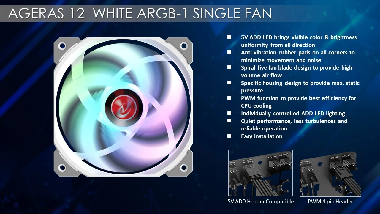 Raijintek AGERAS 12 ARGB-1, case fan juodas aprašymas - Prekės nuotrauka