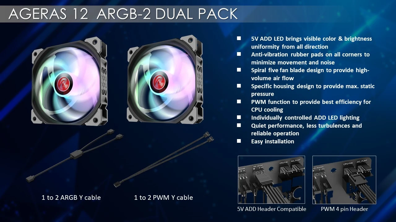 Raijintek AGERAS 12 ARGB-1, case fan juodas aprašymas - Prekės nuotrauka