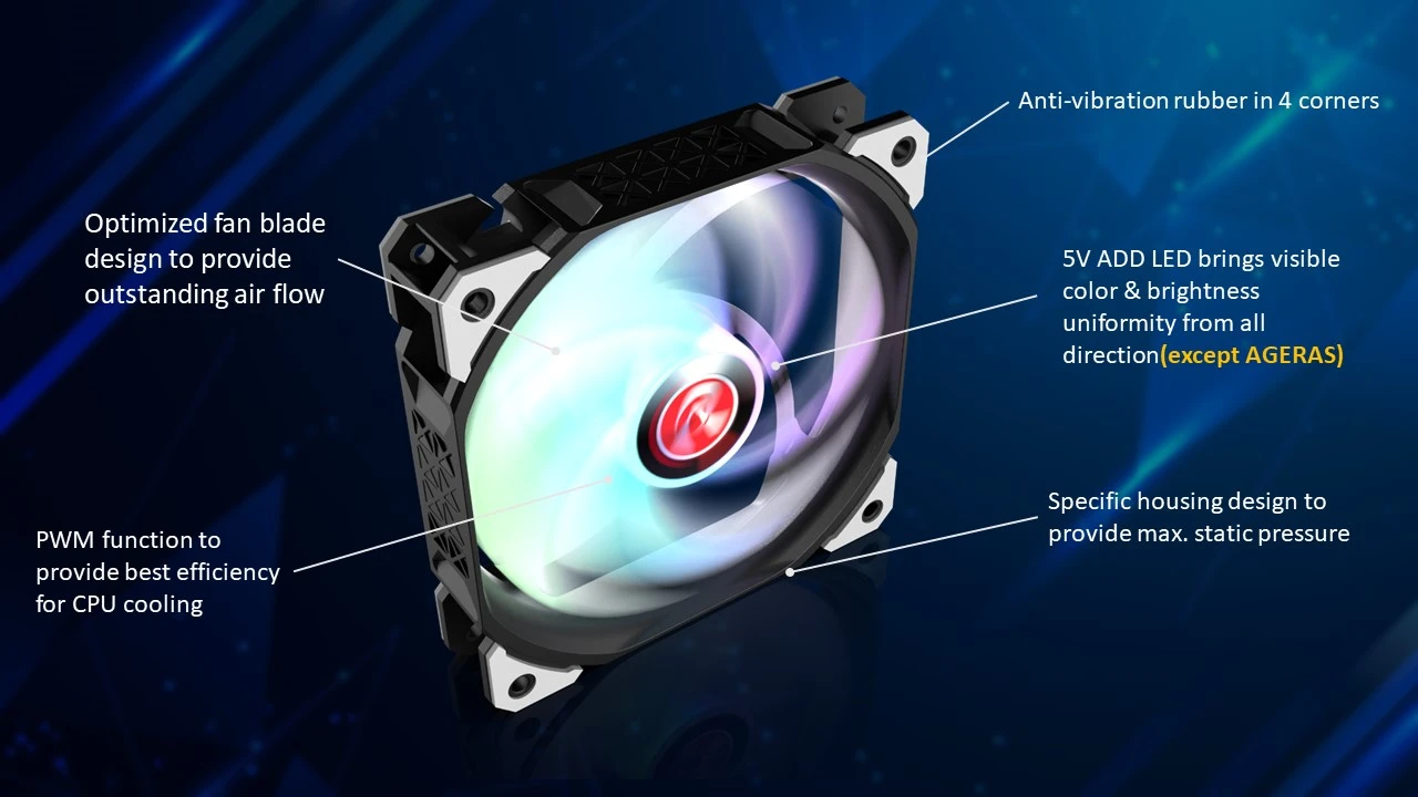 Raijintek AGERAS 12 ARGB-1, case fan juodas aprašymas - Prekės nuotrauka