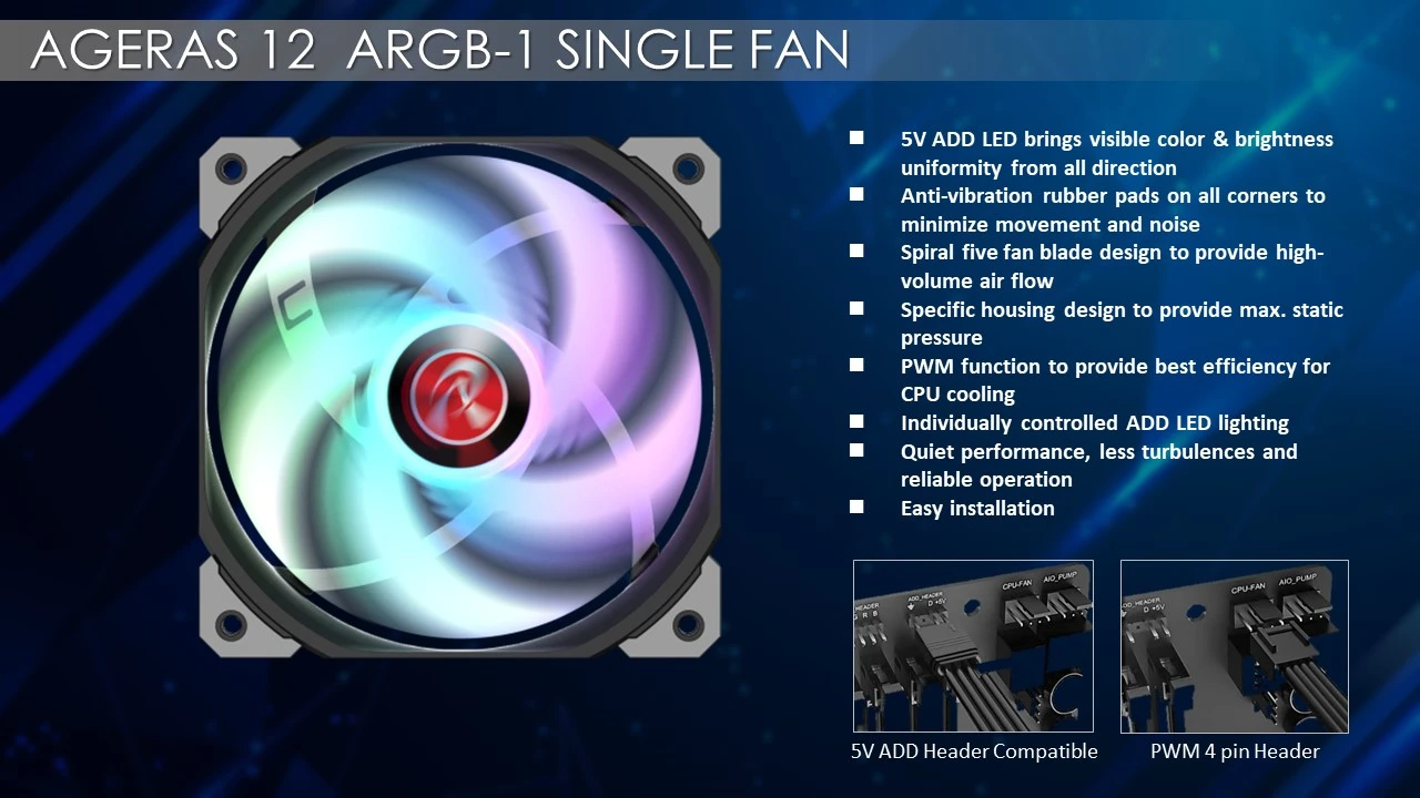 Raijintek AGERAS 12 ARGB-1, case fan juodas aprašymas - Prekės nuotrauka