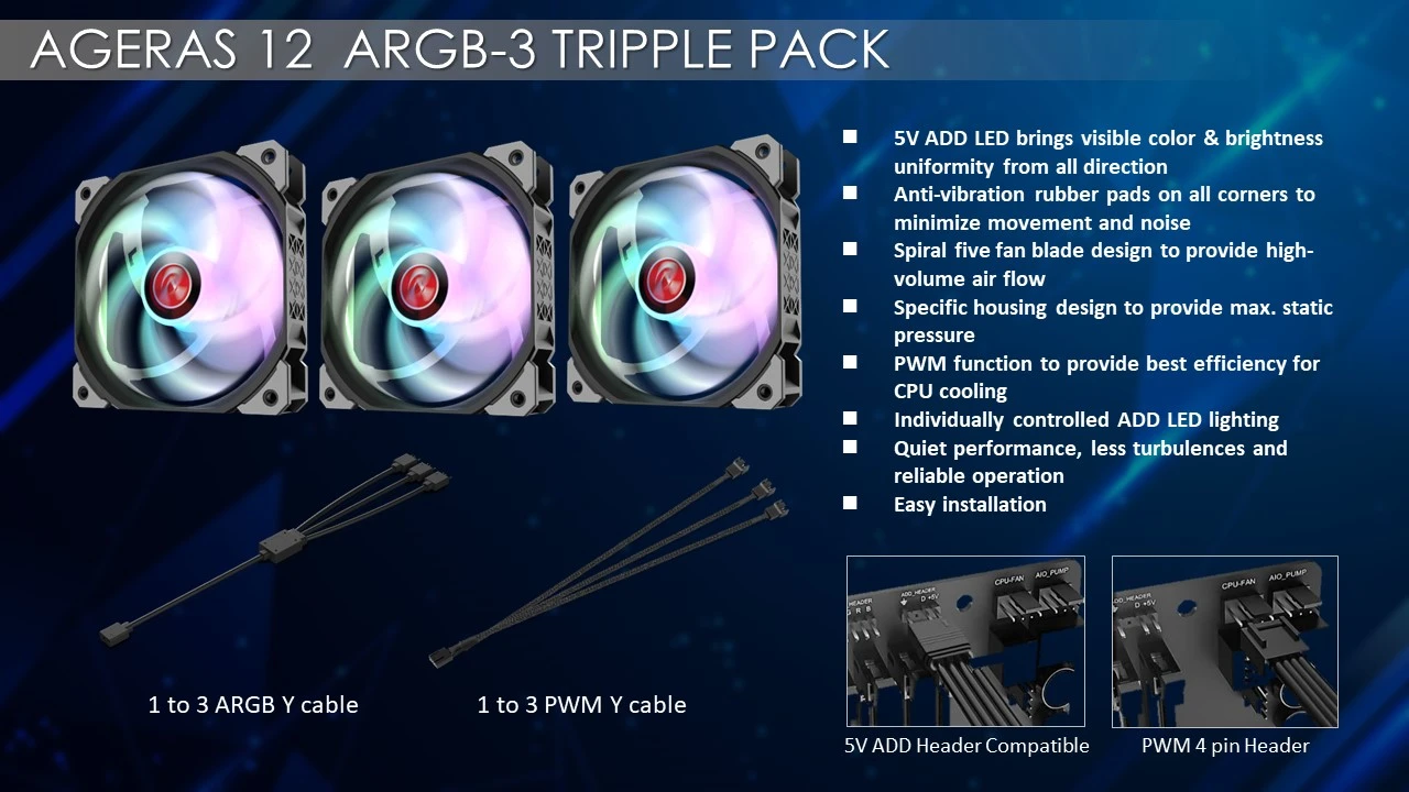Raijintek AGERAS 12 ARGB-1, case fan juodas aprašymas - Prekės nuotrauka