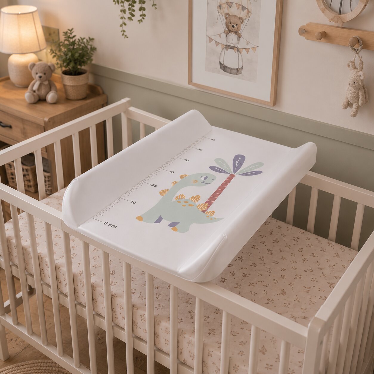 Rigid contoured changing mat topper 85×50 cm for crib and dresser dinosaurs ECOTOYS aprašymas - Prekės nuotrauka