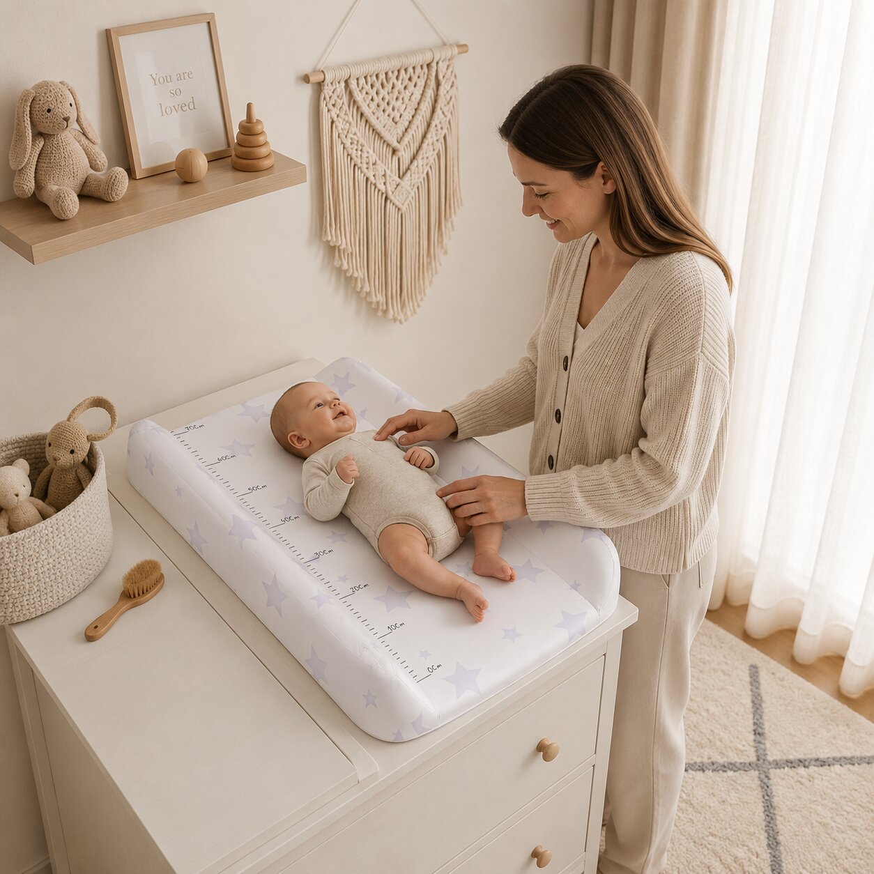 Rigid contoured changing mat topper 85×50 cm for crib and dresser stars ECOTOYS aprašymas - Prekės nuotrauka
