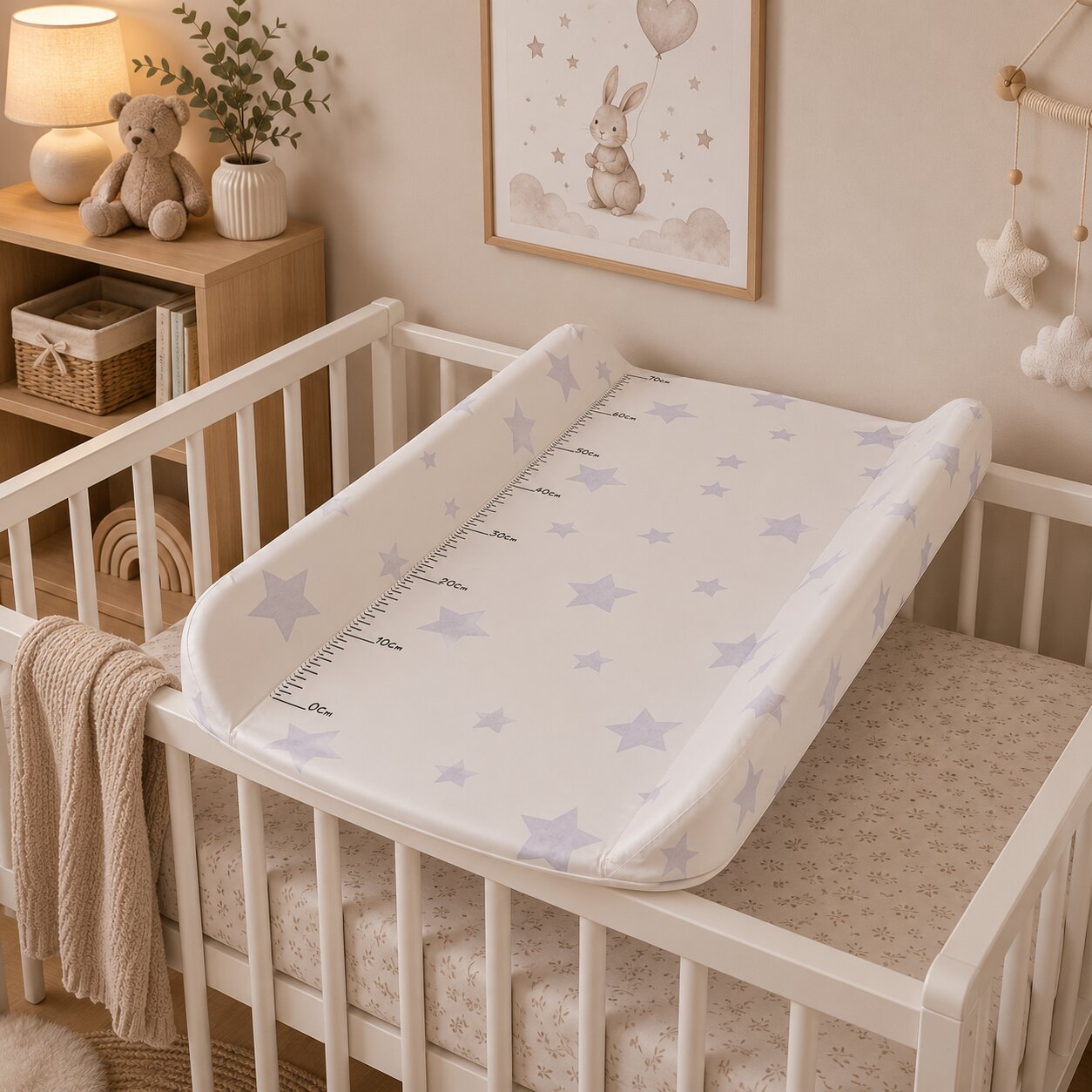 Rigid contoured changing mat topper 85×50 cm for crib and dresser stars ECOTOYS aprašymas - Prekės nuotrauka