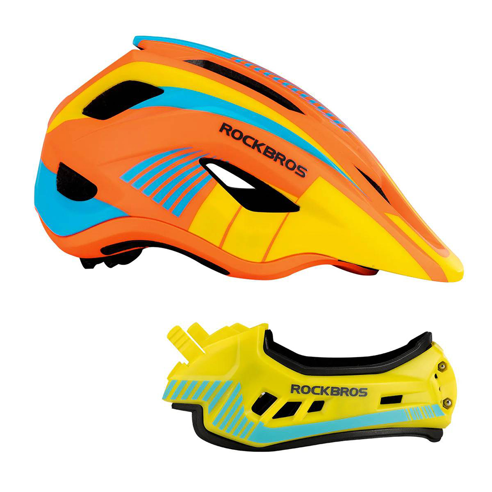 Rockbros TT-32SOYB-M vaikiškas dviračio šalmas su nuimamu smakro apsauga, dydis M – geltonos-oranžinės spalvos aprašymas - Prekės nuotrauka Rockbros TT-32SOYB-M vaikiškas dviračio šalmas su nuimamu smakro apsauga, dydis M – geltonos-oranžinės spalvos aprašymas - Prekės nuotrauka