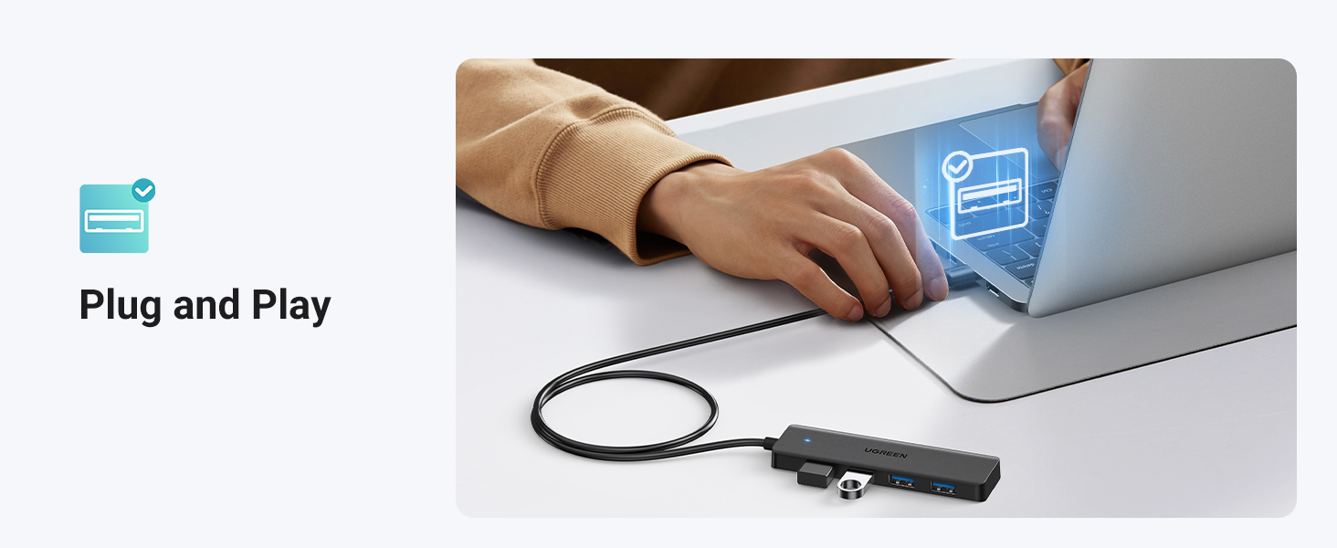 Ugreen Šakotuvas USB-A 4 prievadų (USB 3.0) 1.0m, juodas aprašymas - Prekės nuotrauka