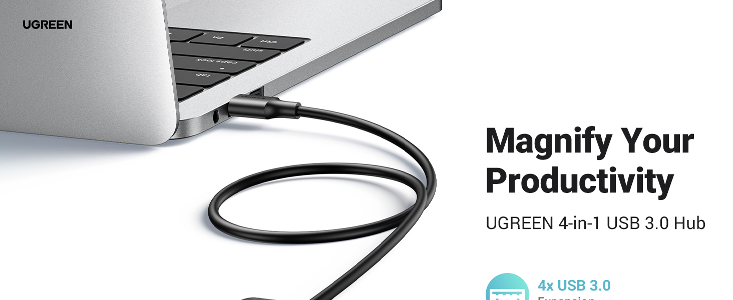Ugreen Šakotuvas USB-A 4 prievadų (USB 3.0) 1.0m, juodas aprašymas - Prekės nuotrauka