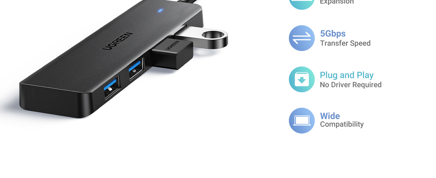 Ugreen Šakotuvas USB-A 4 prievadų (USB 3.0) 1.0m, juodas aprašymas - Prekės nuotrauka