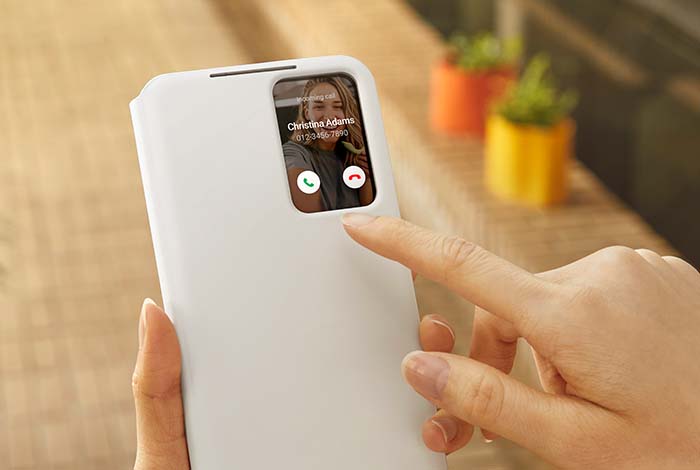 Samsung Galaxy S24+ Smart View piniginės dėklas Baltas aprašymas - Prekės nuotrauka Samsung Galaxy S24+ Smart View piniginės dėklas Baltas aprašymas - Prekės nuotrauka