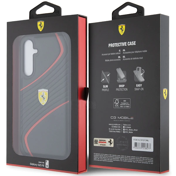 Samsung Galaxy S23 FE Ferrari dėklas Twist Metal Logo (FEHCS23FEPTWK) juodos spalvos aprašymas - Prekės nuotrauka Samsung Galaxy S23 FE Ferrari dėklas Twist Metal Logo (FEHCS23FEPTWK) juodos spalvos aprašymas - Prekės nuotrauka