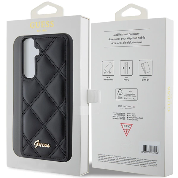 Samsung Galaxy S23 FE Guess dėklas Quilted Metal Logo (GUHCS23FEPSQSQSK) juodos spalvos aprašymas - Prekės nuotrauka