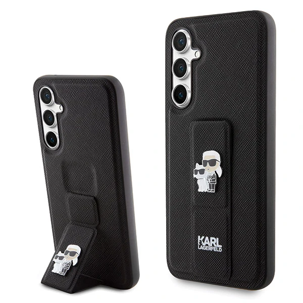 Samsung Galaxy S23 FE Karl Lagerfeld Dėklas Gripstand Saffiano Karl&Choupette Pins (KLHCS23FEGSAKCPK) juodos spalvos aprašymas - Prekės nuotrauka