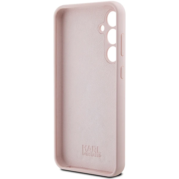 Samsung Galaxy S23 FE Karl Lagerfeld silikoninis dėklas Choupette Metal Pin (KLHCS23FESMHCNPP) rožinės spalvos aprašymas - Prekės nuotrauka