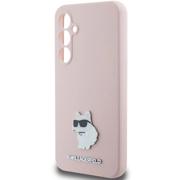 Samsung Galaxy S23 FE Karl Lagerfeld silikoninis dėklas Choupette Metal Pin (KLHCS23FESMHCNPP) rožinės spalvos aprašymas - Prekės nuotrauka