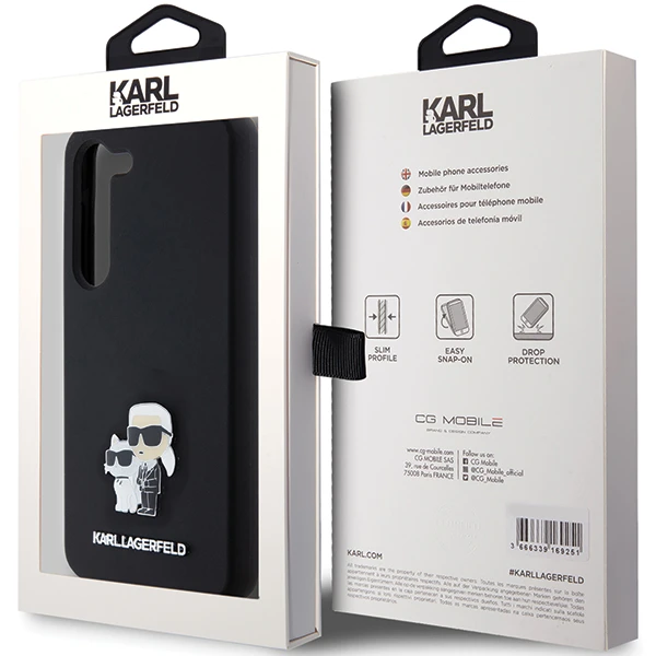 Samsung Galaxy S23 Karl Lagerfeld silikoninis dėklas Karl&Choupette Metal Pin (KLHCS23SSMHKCNPK) juodos spalvos aprašymas - Prekės nuotrauka