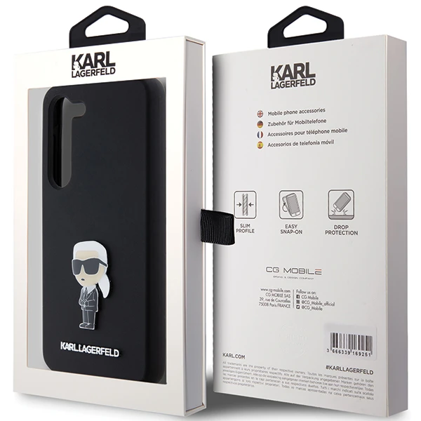 Samsung Galaxy S23 Karl Lagerfeld silikoninis dėklas Ikonik Metal Pin (KLHCS23SSMHKNPK) juodos spalvos aprašymas - Prekės nuotrauka