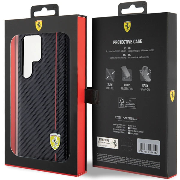 Samsung Galaxy S24 Ferrari dėklas Carbon Printed Line (FEHCS24SN3DUR) juodos spalvos aprašymas - Prekės nuotrauka Samsung Galaxy S24 Ferrari dėklas Carbon Printed Line (FEHCS24SN3DUR) juodos spalvos aprašymas - Prekės nuotrauka