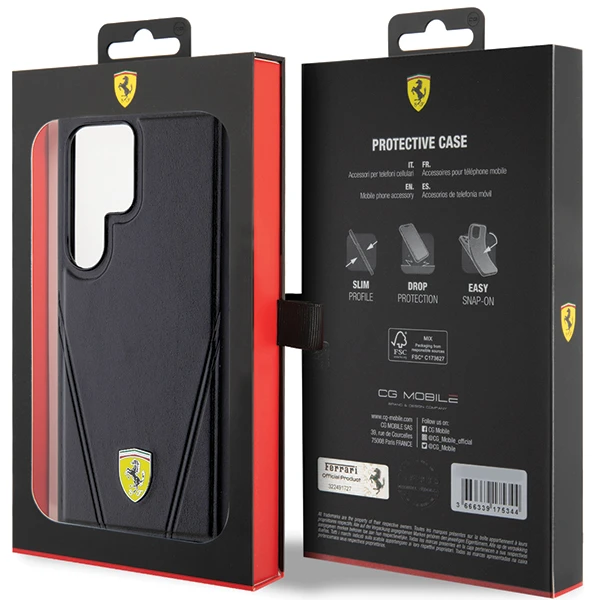 Samsung Galaxy S24 Ferrari dėklas Hot Stamp V Lines MagSafe (FEHMS24SP3BAK) juodos spalvos aprašymas - Prekės nuotrauka