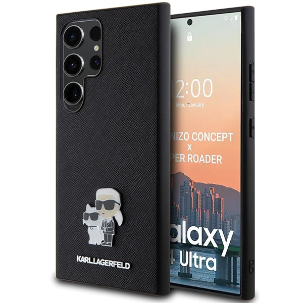Samsung Galaxy S24 Karl Lagerfeld dėklas Saffiano Karl & Choupette Metal Pin (KLHCS24SPSAKCMPK) juodos spalvos aprašymas - Prekės nuotrauka