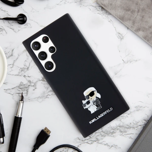 Samsung Galaxy S24 Karl Lagerfeld silikoninis dėklas Karl&Choupette Metal Pin (KLHCS24SSMHKCNPK) juodos spalvos aprašymas - Prekės nuotrauka