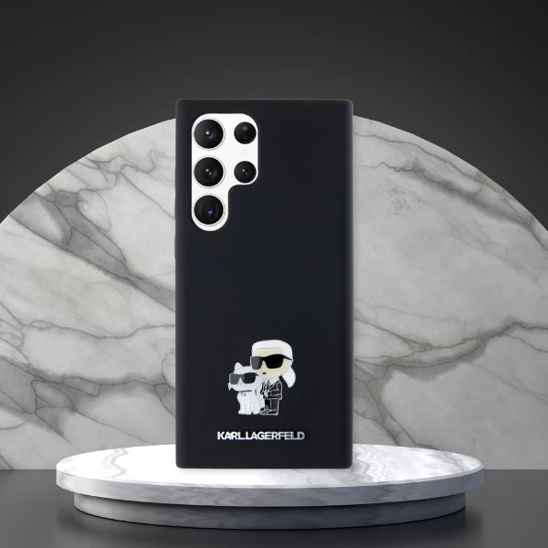 Samsung Galaxy S24 Plus Karl Lagerfeld silikoninis dėklas Karl&Choupette Metal Pin (KLHCS24MSMHKCNPK) juodos spalvos aprašymas - Prekės nuotrauka