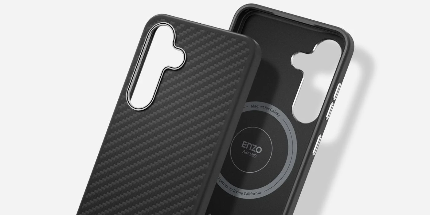 Samsung Spigen Enzo Aramid Magnet Galaxy S25 Plus dėklas telefonui juodos spalvos aprašymas - Prekės nuotrauka