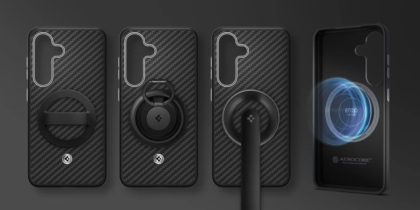 Samsung Spigen Enzo Aramid Magnet Galaxy S25 Plus dėklas telefonui juodos spalvos aprašymas - Prekės nuotrauka