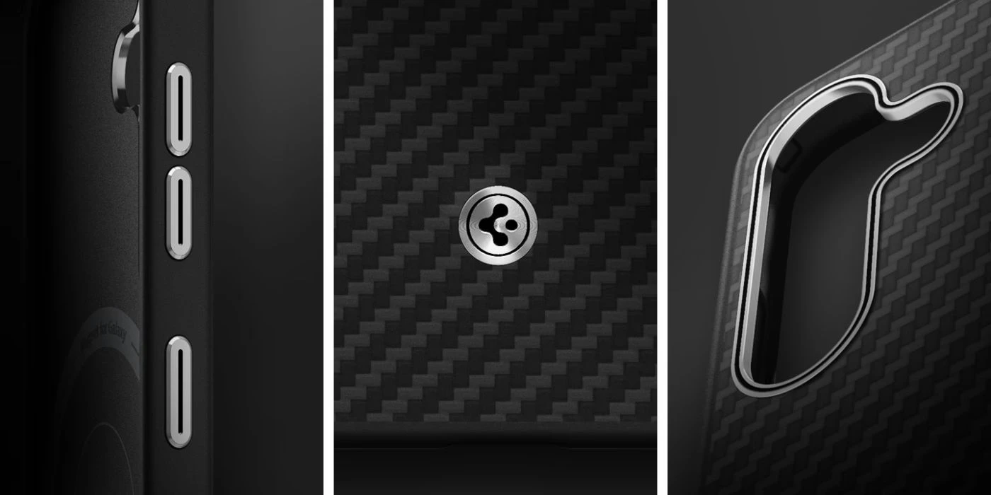 Samsung Spigen Enzo Aramid Magnet Galaxy S25 dėklas telefonui juodos spalvos aprašymas - Prekės nuotrauka