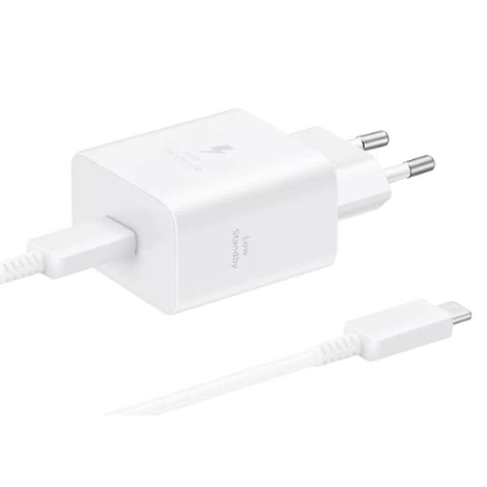 Samsung T4511 PD 45W laidinis įkroviklis su USB-C/USB-C 5A kabeliu baltos spalvos aprašymas - Prekės nuotrauka
