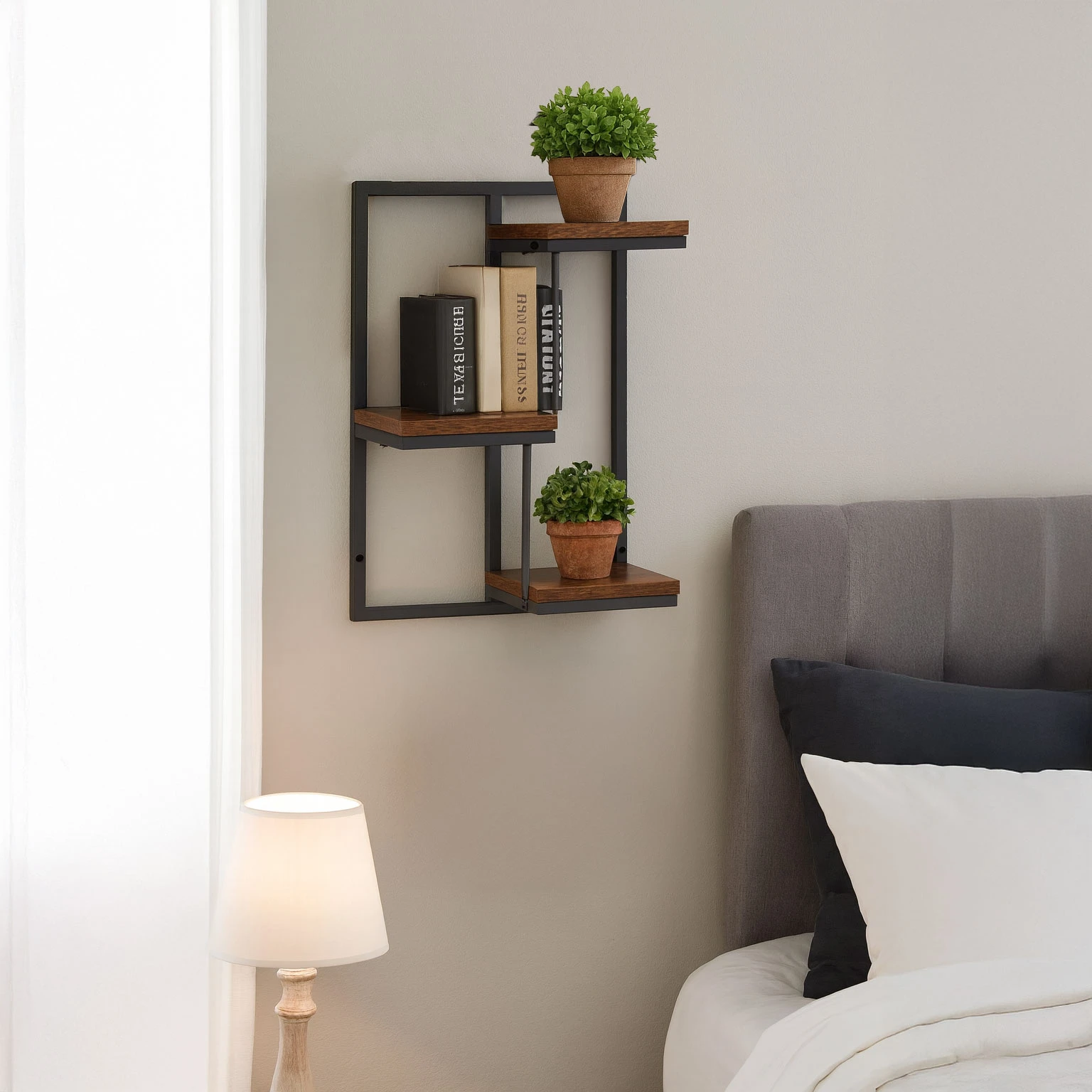 Sieninis gėlių stovas, pakabinama lentyna gėlėms ir dekoracijoms, 3 pakopų, Loft stiliaus, ModernHome aprašymas - Prekės nuotrauka