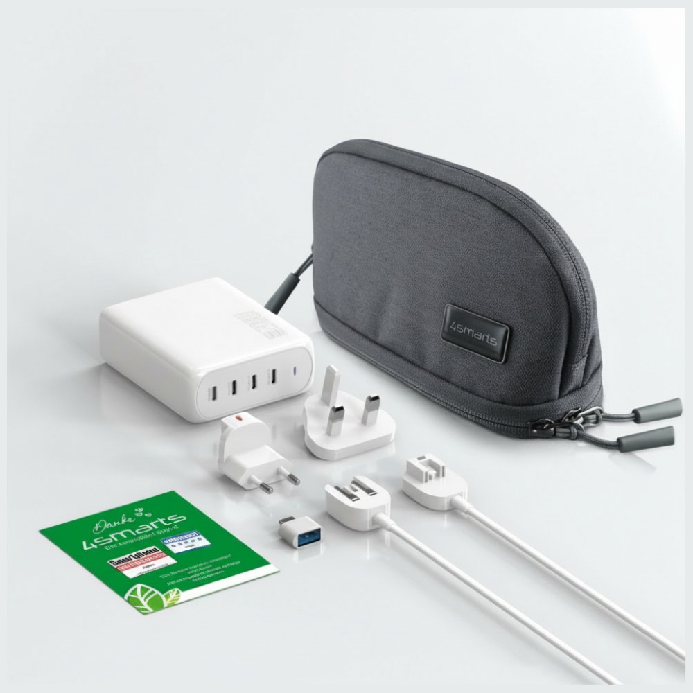 Sieninis įkroviklis 4smarts GaN Flex Pro Travel 200W 4 USB-C baltas aprašymas - Prekės nuotrauka