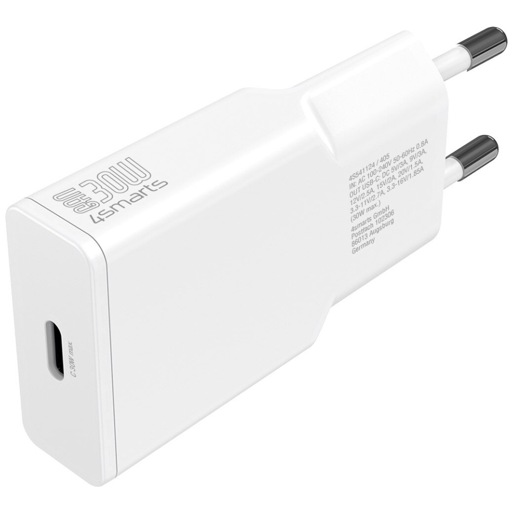 Sieninis įkroviklis 4smarts PDPlug Slim 30W GaN USB-C baltas aprašymas - Prekės nuotrauka