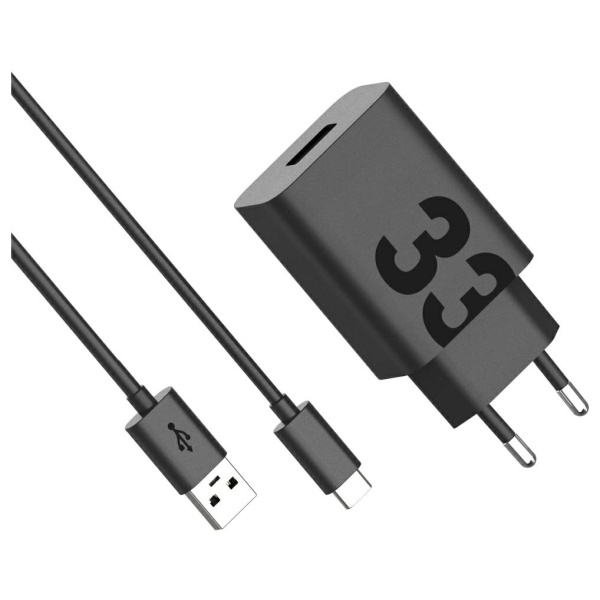 Sieninis įkroviklis Motorola TurboPower 33W USB-A su USB-A į USB-C laidu 1m, juodos spalvos aprašymas - Prekės nuotrauka