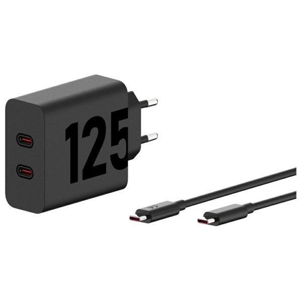 Sieninis įkroviklis Motorola TurboPower 125W Dual 2x USB-C su USB-C 1m laidu, juodos spalvos aprašymas - Prekės nuotrauka